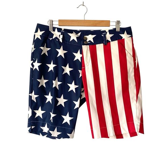 Loudmouth Bermuda Golf Shorts Stars and Stripes Red White Blue size 12 - Picture 2 of 7